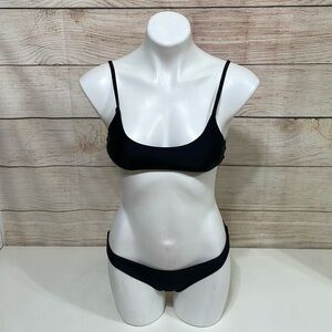 NWT SherryDC Scoop Neck Brazilian Cheeky Thong Bikini Black Small